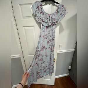 Zara Floral Maxi Dress - Light Blue and Pink